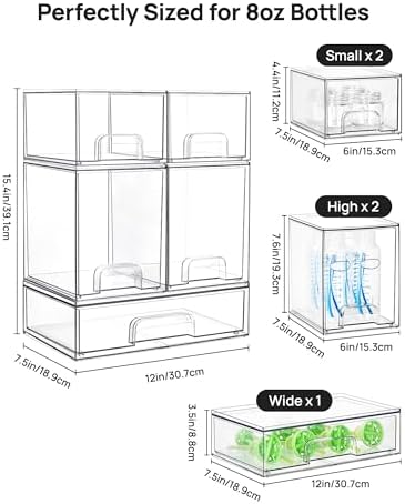Vtopmart Stackable Storage Drawers Set of 5, Clear Plastic Organizer Bins for Baby Bottle, Beauty Supplies Storage, Ideal for Kichen Countertop, Vanity, Bathroom, Cabinet, Pantry Organization - 2