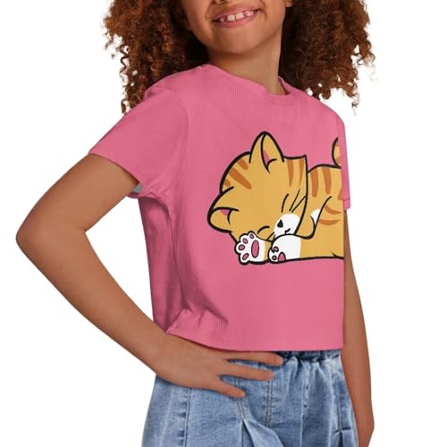 Image of Girl Crop Top Shirts for Summer Cute T Shirts Short Sleeve Tees for Kids 5-16