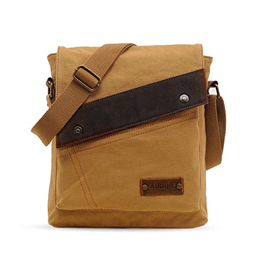 FANDARE Vintage Messenger Bag Briefcase Borsa a Tracolla Borsa Crossbody Scuola Borsa Zainetto Schoolbag Uomo Donna Tela Cachi