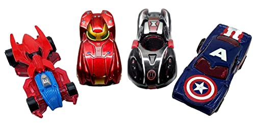 Sky Tech® Mini Metal Car for Kids, Avenger Car Pack of 4 Mini Racers Series Diecast Cars Suitable for Children, Movie Vehicle Racing Cars for Competition and Story Play - Multicolor