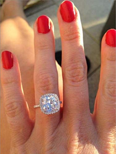Bague de fiançailles Argent 925 Halo Coussin de 4ct éclat diamant luxe