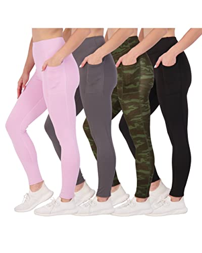 4 Pack: Womens Leggings Yoga Pants For Women Workout Tummy Control Legging Pockets Gym Clothes Clothing Compression Halara Exercise Pants Womans Adult Girl Teen High Waisted Pocket Waist - Set 7, L #TOP8