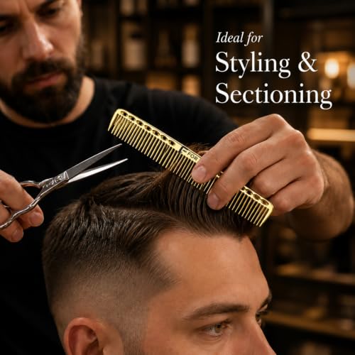 Image of Professional 7 Inch Alminium Metal Hair Cutting & Styling Comb - Gold