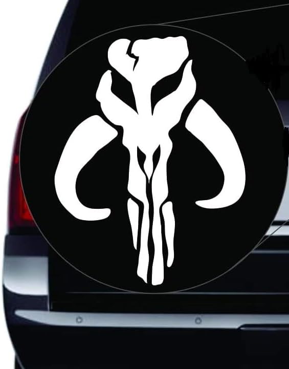 Miniatura 2 de H-TRADINGS Calcomanía de vinilo blanco inspirada en Mandalorian, diseño de calavera de 5 pulgadas, para SUV, camión, motos de nieve, motos de nieve,