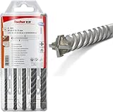 Fischer Kit 5 Punte Trapano D-SDX Quattro Taglienti, 5-6-8-10-12 mm, per Fori Definiti e Circolari su Muro e Pietra, Placca in Carburo di Tungsteno, attacco Cilindrico (non SDS)