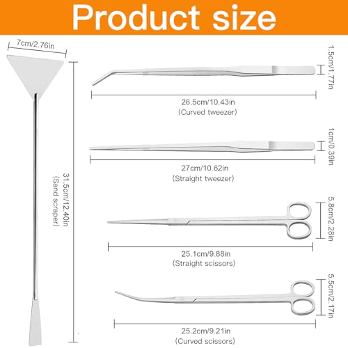 Xrten 5 in 1 Edelstahl Aquarium Aquascaping Kit, Aquascaping Tools, Aquarium Terrarium Tank Kit Zubehör, Pinzette Scissor Spatel Multifunktions Aquarium Tool Set