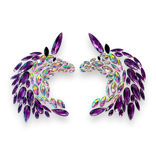 Sasswear Unicorn Jeweled Pasties, Nipple Covers for Raves, Festivals, & Lingerie, Crystal Rhinestone Breast Sticker, Waterproof Purple