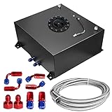 Dexepe Universal 15 Gallon 60L Fuel Cell Polished Aluminum Fuel Tank with Cap/Level Sender/12FT Oil Feed Line Black