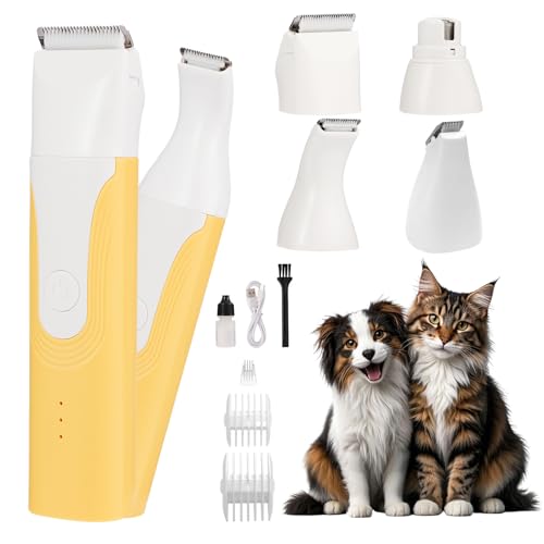 ZOESEEK Dog paw Trimmer with Three Blades, Cordless Small Pet Hair Grooming Trimmer, Cat's paw Nail Filer for Safe Clipper, Low Noise for Trimming Dog's Fur Around Paws, Eyes, Ears, Face, Rump-Yellow