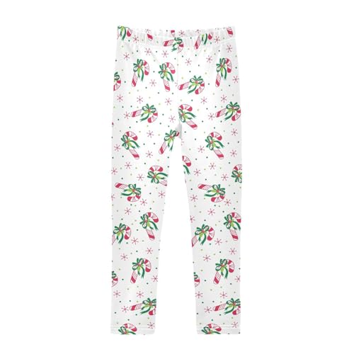CaTaKu Girls Leggings Christmas Candy Cane Leggings for Girls Kids Athletic Workout Yoga Pants Size 4-10T