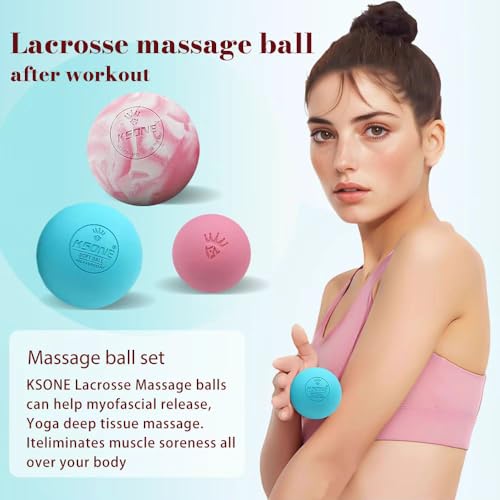 Image of KSONE Lacrosse Massage Balls, Muscle Massage Roller Deep Tissue Balls Hard and Soft Massage Ball Set with Mini Ball and Mesh Bag. (Pink)
