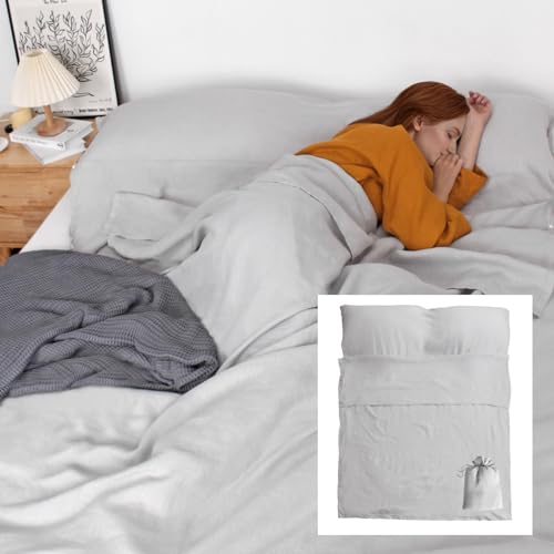 S VICTORY SYMBOL 100% Linen Portable Bed Sheet,Sleeping Bag Liner for Hotel and Travel,Sleep Sack Adult-Ultra Lightweight Backpacking with Zipper,Twin Size Light Grey