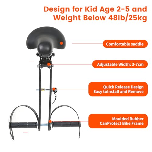 Assento de bicicleta infantil montado na frente e no guidão, assento de bicicleta infantil destacáve