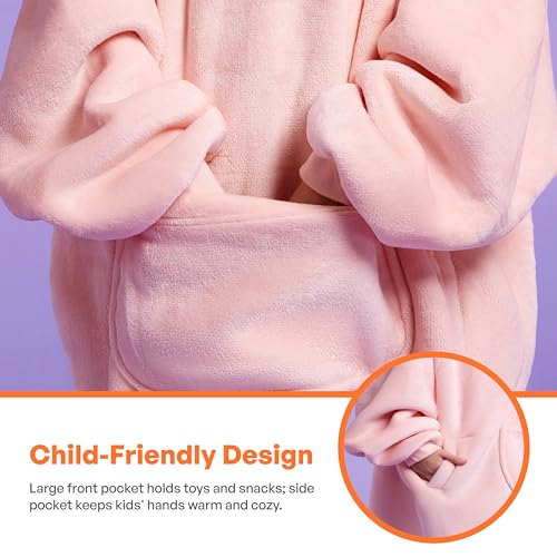 Giggling Getup Wearable Blanket Hoodie for Girls and Boys Sherpa Fleece Hooded Blanket Sweatshirt Warm Cozy Sherpa Wearable Throw Oversized Hoodie with Giant Pocket & Sleeves for Kids Pink