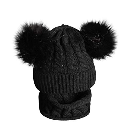 Preisvergleich Produktbild Cuteelf Baby Mütze zweiteilige Herbst und Winter Kinderhaarball Doppelkugel Strickmütze Wollmütze + Latzanzug Strickwolle Rand warme Wintermütze Schal warmen Anzug