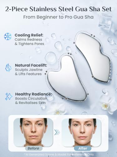 Image of 2PCS Rena Chris Gua Sha Facial Tools, Stainless Steel Guasha Tool- Silver