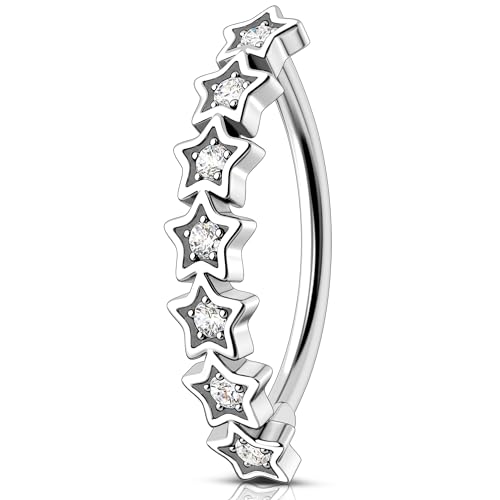 Melighting Star Belly Button Ring 14G Reverse Belly Ring Stainless Steel 316L 12 mm Belly Piercing Clicker Clear CZ Belly Piercing Jewelry for Women