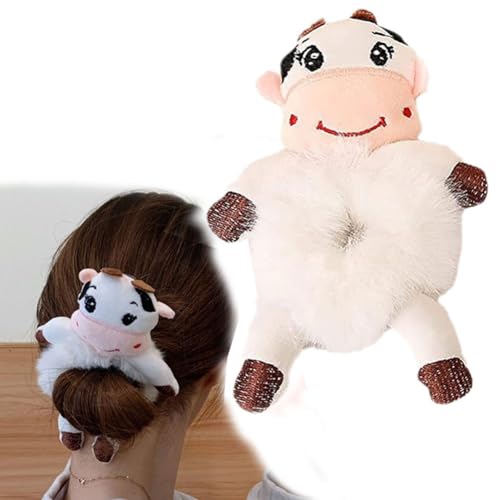 3D動物シュシュヘアタイ、かわいい毛皮のようなカエルのウサギ パンダ 猫 牛 フラシ天ヘアロープ ポニーテールホルダー ヘアシュシュ 伸縮性のあるヘアバンド バンメーカー ポニーテールホルスター ヘアスタイリングツール レディース ガールズ