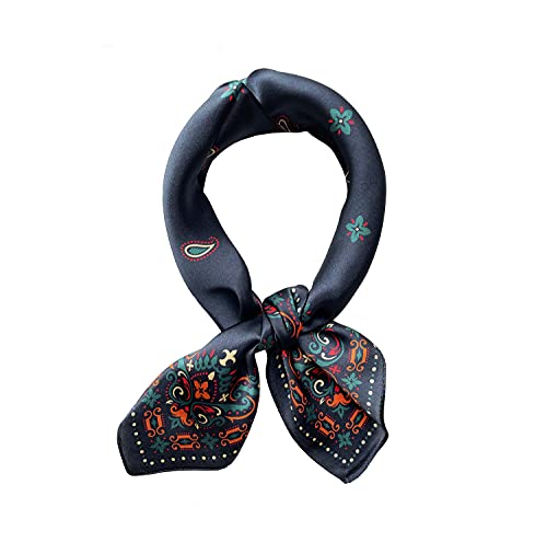 JERLA Women's Men's Small Square satin 100% Real Mulberry Silk Scarfs paisley Hair head face scarf 21