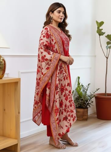 Image of KLOSIA Women Embroidery Straight Kurta and Pant Set with Dupataa