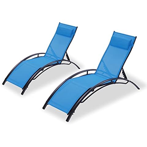 Galunt Set of 2 Chaise Lounge Outdoor Lounge Chair Adjustable Reclining Chair Patio Chaise Lounge Folding Pool Lounger for Patio Lawn Beach Pool Side Sunbathing (Blue) Cover