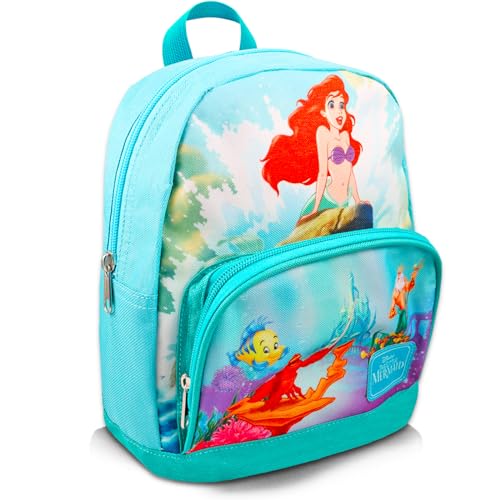 The Little Mermaid Mini Backpack Set - 10” Canvas Ariel Backpack with Front Pocket and Bottle | Little Mermaid Backpack Bundle2