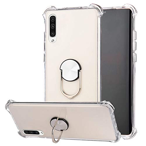 Robinsoni Case Compatible with Samsung Galaxy A50 Cover Silicone TPU Case Transparent Four-corner Airbag Drop-proof Case with Ring Clear Kickstand Cover Ultra Thin Bumper Shockproof Ring Case Silver