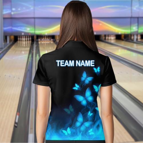 Blue Butterflies Bowling Shirts for Women Men Team Bowling Jerseys Custom Bowling Polo Shirts & Bowling Quarter Zip Shirts4