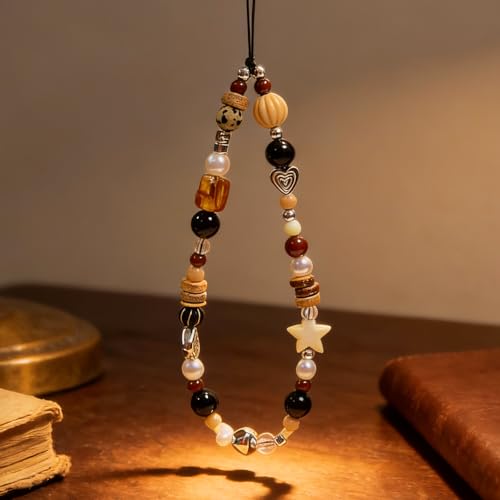 Image of Cute Beaded Camera Wrist Strap for Phone, Digital Camera Charm Lanyard, Pearl Beaded Chain for Bag Keychain Gift