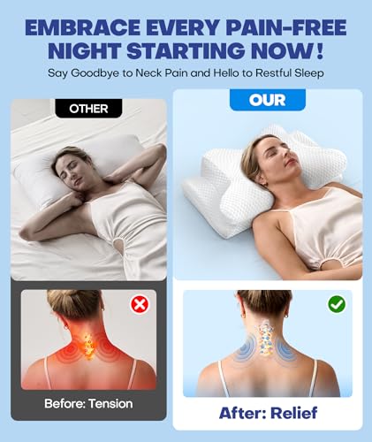 Emircey Cervical Neck Support Pillow for Side Sleepers, Cooling Pillow for Sleeping, Orthopedic Contour Memory Foam Pillow for Neck Relief, Ergonomic Sleeping Pillow for Back and Stomach Sleeper,White - Image 3