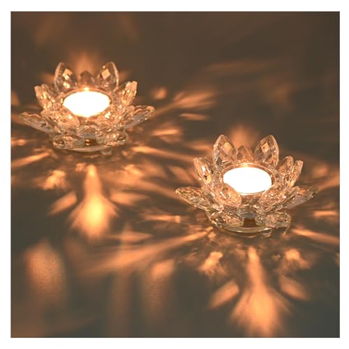 YoHyien Photophore en Cristal, Bougeoir Fleur de Lotus en Cristal, Photophore Bougie en Verre Transparent, Porte Bougie Chauffe Plat pour Décoration de Noël,...