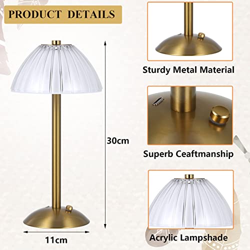 Image of Liliful 1 Pcs Cordless Table Lamp Rechargeable Touch LED Small Gold Portable Battery Operated USB-c Desk Lamp 3 Color Dimmable for Bedroom Living Room Dining (Gold,Mushroom Style)