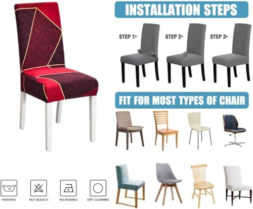 Image of Styleys Chair Covers for Dining Room, Stretch Dining Chair Cover, Washable Spandex Kitchen Chair Slipcovers (Set of 4, Red Faded Black Abstract, SD3222)