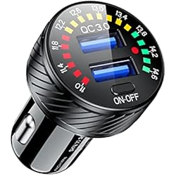 Cargador Usb Con Voltimetro Thlevel Cargador Coche 36W/3A Cargador de Coche Carga Rapida Dual QC3.0 Puerto Cargador Coche USB c con Voltímetro Colorido y Interruptor ON/Off para iPhone 13/12/11/X/8, Galaxy S21/20/10/9, Huawei