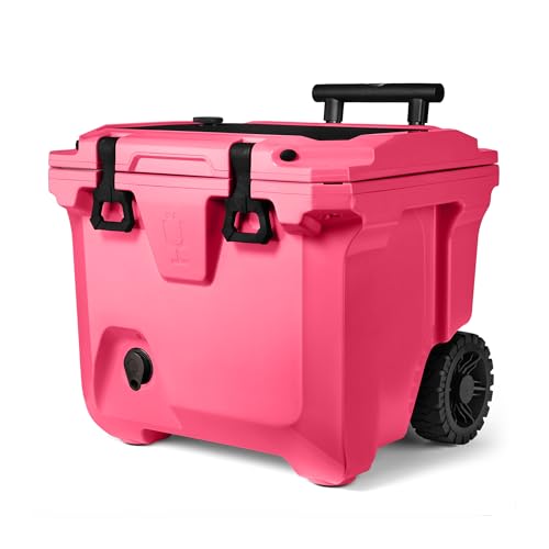 BrMate BrTank Wheeled Hard Cooler with Built-in 3-Gallon Drink Dispenser Tank & Tap | 7+ Day Ice Retention | Perfect for Beach Tailgating Camping Sports Games & More | 35qt (Neon Pink)