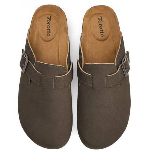 Image of Torotto Womens Clogs Cork Footbed Suede Slippers Arch Support Potato Shoes with Adjustable Buckle