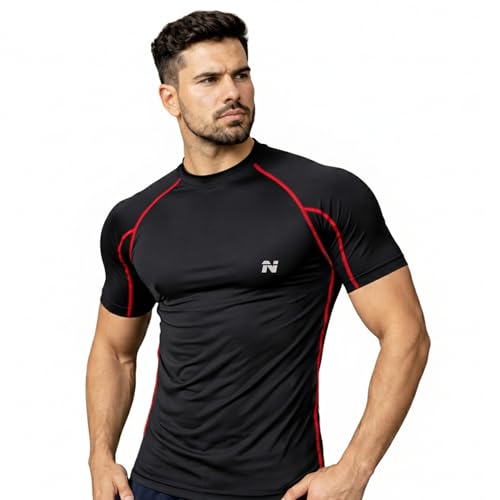 Image of NINQ Full Sleeve Compression, Workout, Round Neck, Down Shoulder T-Shirt - Men's Gym, Athletic & Sports Tights for Fitness