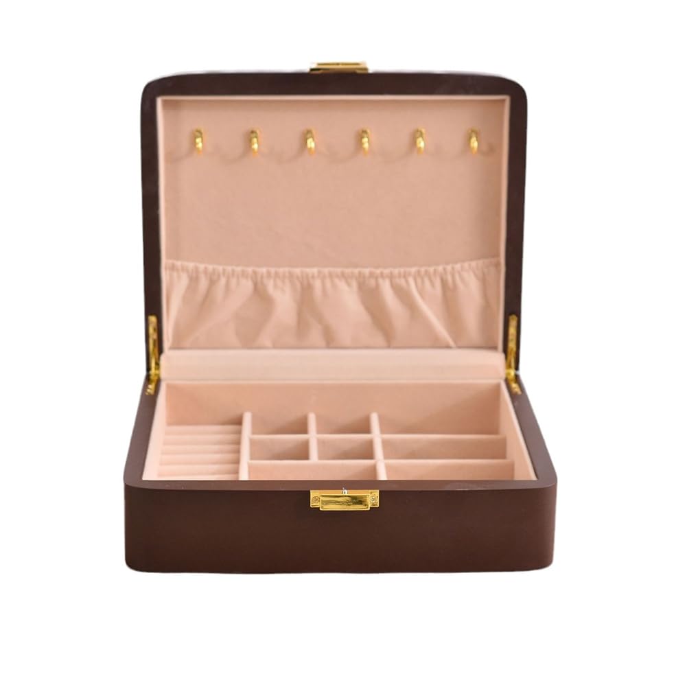 Schmuckaufbewahrungsbox Aus Massivholz mit Schnalle, Schmuckschatulle mit Klappdeckel und Mehreren Fächern, Schmuckaufbewahrungsbox mit Fächern