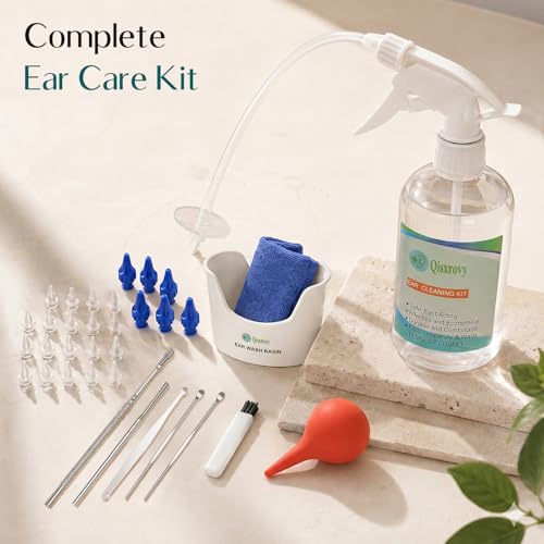 Image of QISXROVY Ear Wax Removal Tool, Ear Cleaning Kits Safe Ear Irrigation Kit Ear Flush Kit for Adults Kid, Ear Wax Washer Device Easy to Operate, Includes Basin, Syringe, 5 Disposable Tips,Transparent