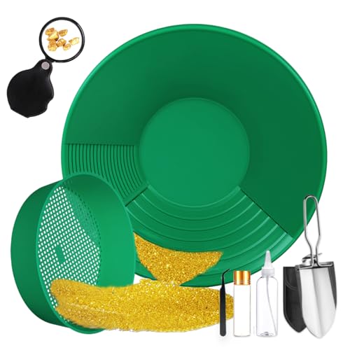 YUJUVI Goldwaschpfanne Set Kunststoff Goldpfanne für Goldwaschen Goldsucher 7 Stück mit Gold Wash...
