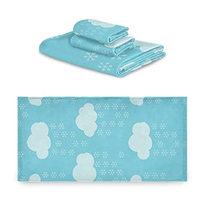 FANTAZIO Premium Handtücher Set Blau Schneeflocke Wolke Muster Waschlappen Badetuch Tuch Tuch Tuch Tuch Tuch Tuch Set 3-teilig
