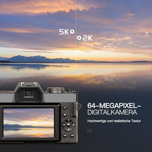 NBD-5K-Digitalkamera-64MP-mit-Autofokus-16X-Zoom-3-180-klappbarem-Display-WiFi--Inkl-WeitwinkelMakro-Linse-Mikrofon-64GB-Karte-2-Akkus-Schwarz | Dealmeister.io Alt tag für bilder post titel