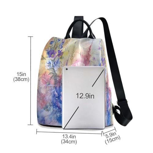 Image of Summer Floral Purple Women Backpack Purse Anti-theft Casual Shoulder Bag Fashion Ladies Bags