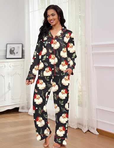 Image of SHESHOW Satin Pajamas for Women Set Long Sleeve Button Down Sleepwear 2 Piece Nightwear Women Pjs Sets Size XS-XXL