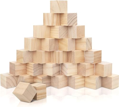 Yitobici Dados de madera, 30 cubos pequeños de madera en blanco, 3 x 3 x 3 cm, material para manualidades, piedras y dados para manualidades, sellos de bricolaje, rompecabezas y números, bloques de
