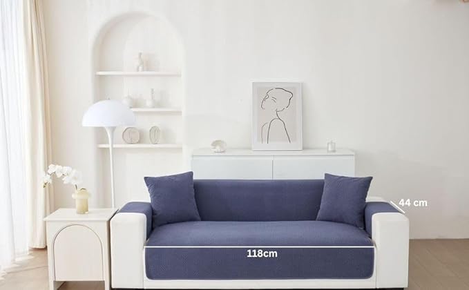 Image of HOMETHREADS Innovative Premium Sofa Cover Set with PVC Backing for Non-Slip Comfort (Navy, 2 Seater | 176x118cm)
