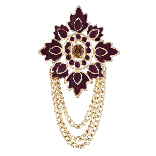 Image of Mahi Meenakari Work Mapel Leaf & Layered Chain Shervani /Indowestern Brooch for Men (PABP1101123GPR)
