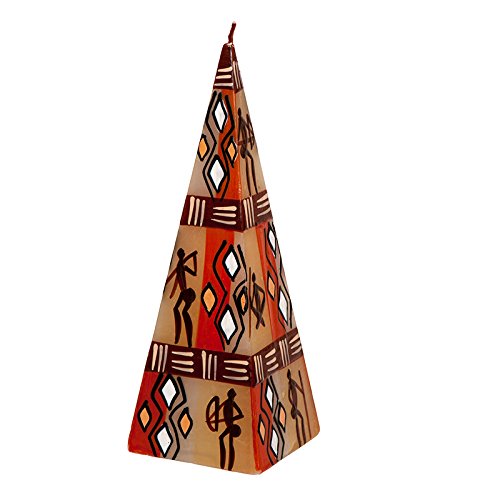 KapulaSouth African Large Pyramid Candle - Fair Trade - Hand Painted with Bushmen Design - 7 x 20 cm