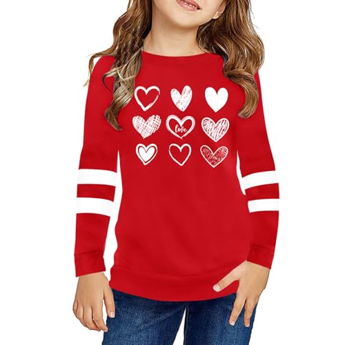 Image of LAZYCHILD Kids Valentine Shirt Girls Valentines Day Shirts Heart Graphic Long Sleeve Striped Tee Tops 5-14 Years