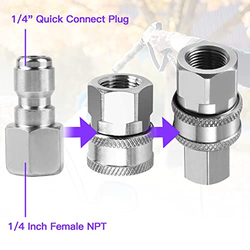 2Pcs Pressure Washer Coupler - Stainless Steel 1/4" Or 3/8" Male Quick Connect Plug, 1/4 Inch Or 3/8 Inch Female Npt Fitting, 5000 Psi (1/4 Inch Male Quick Connect Plug) #TOP3